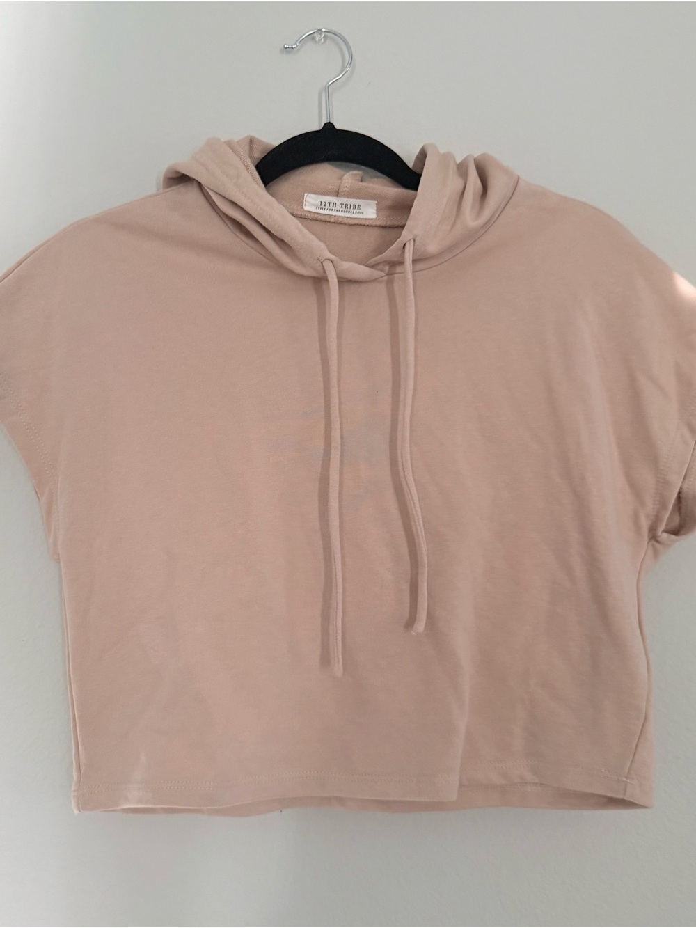 12th Tribe Cropped Boxy Hoodie in Tan
